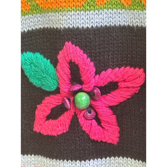 LizWear Vintage 1990's Knit Cotton Floral Embroidered Short Sleeve Cardigan-S - Picture 4 of 11